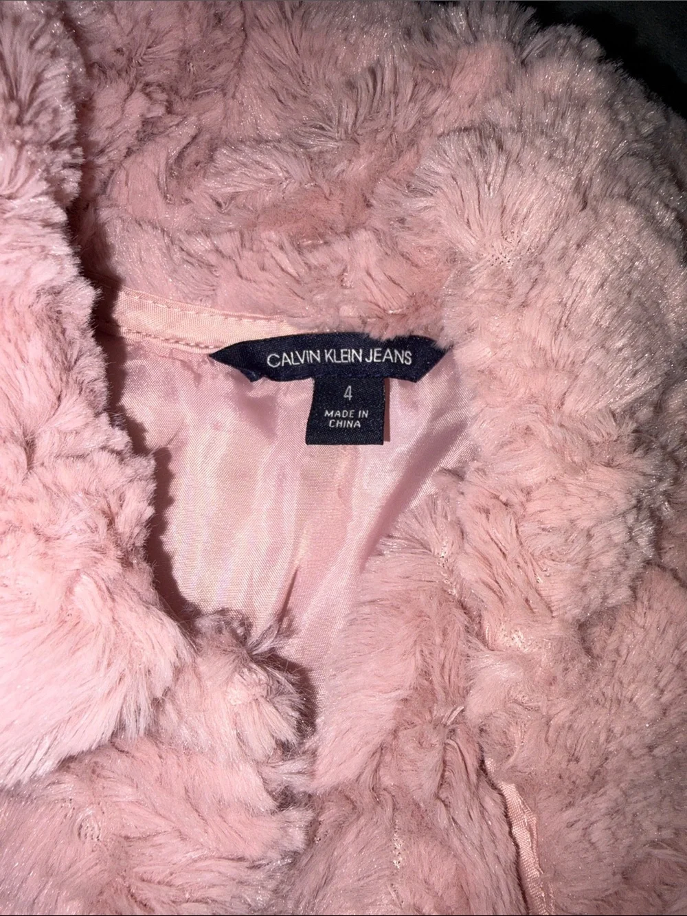 Calvin Klein Girls'  Faux Fur Pink Coat - 4T